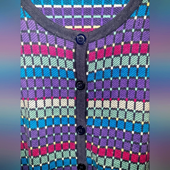 Appleseeds Petites Sweater Womens Button Front Cardigan Checked Purple - Picture 4 of 7